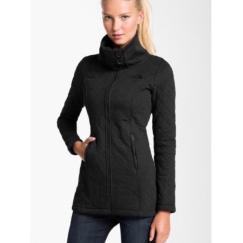 The North Face Caroluna Quilted Jacket Fleece Lined Black Full Zip Coat XS